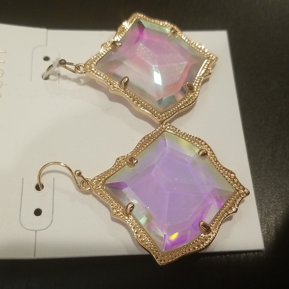 Kendra Scott Faceted Earrings 14K Rose Gold plated over brass . Pretty Dichroic - Picture 8 of 9